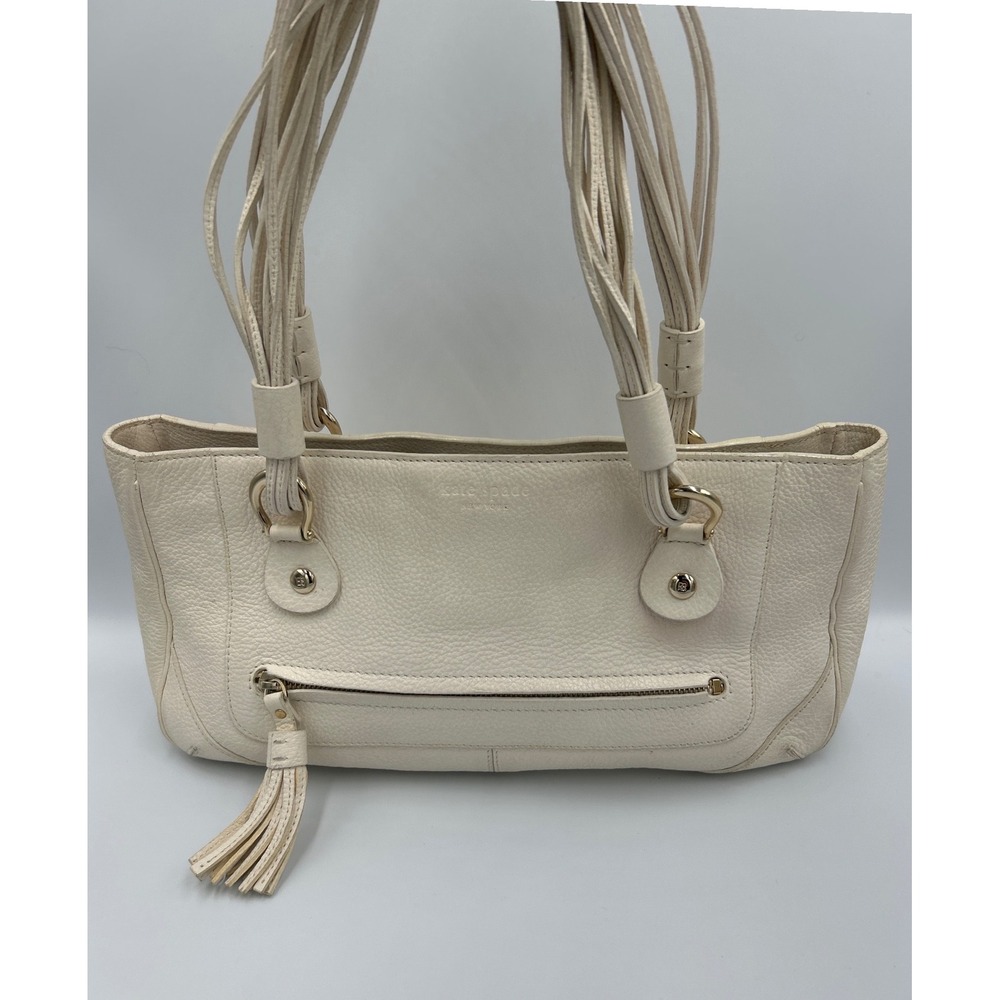 Kate Spade New York Cream Pebbled Leather Tassel Shoulder Bag Gold Hardware